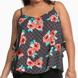 TORRID GOTH BOHO FLORAL GEORGETTE DOUBLE LAYER CAMI CRISS CROSS BACK 3 3X 22 24